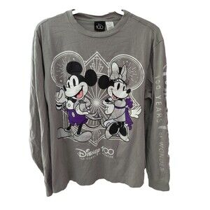 Disney 100 Years of Wonder Mickey Minnie Mouse Gray Long Sleeve T-shirt Medium